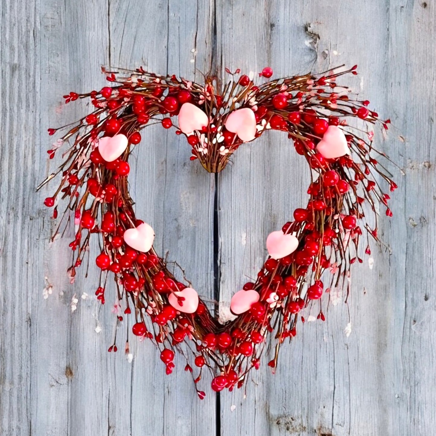 Valentines Red & Pink Heart Twig Wreath