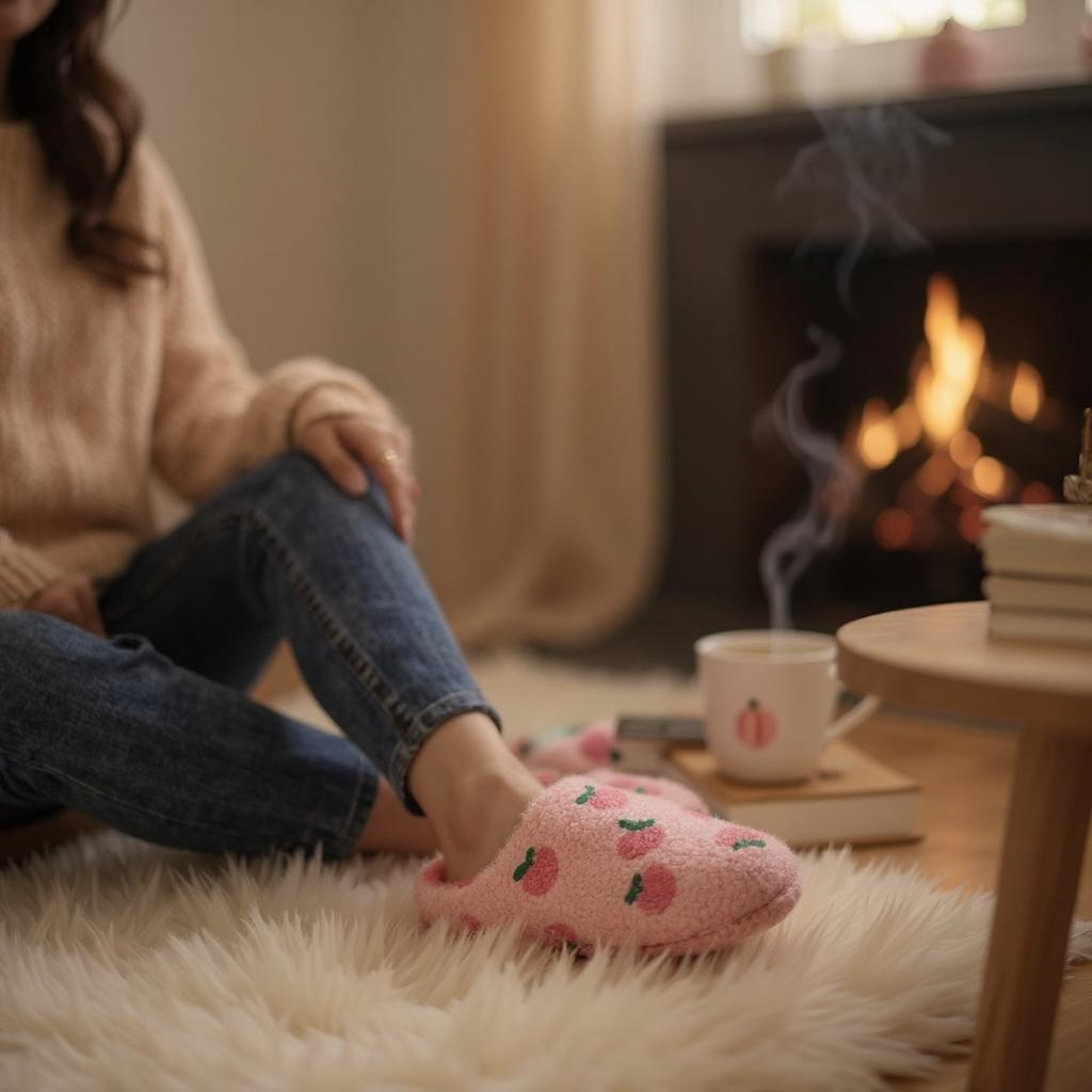 Pink Strawberry Slippers & Free Socks