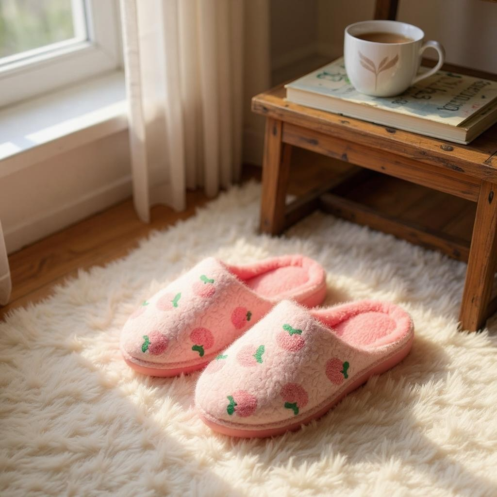 Pink Strawberry Slippers & Free Socks