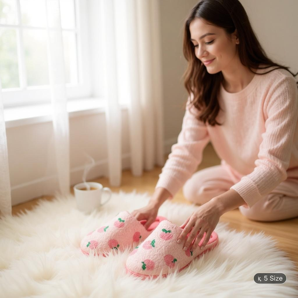 Pink Strawberry Slippers & Free Socks