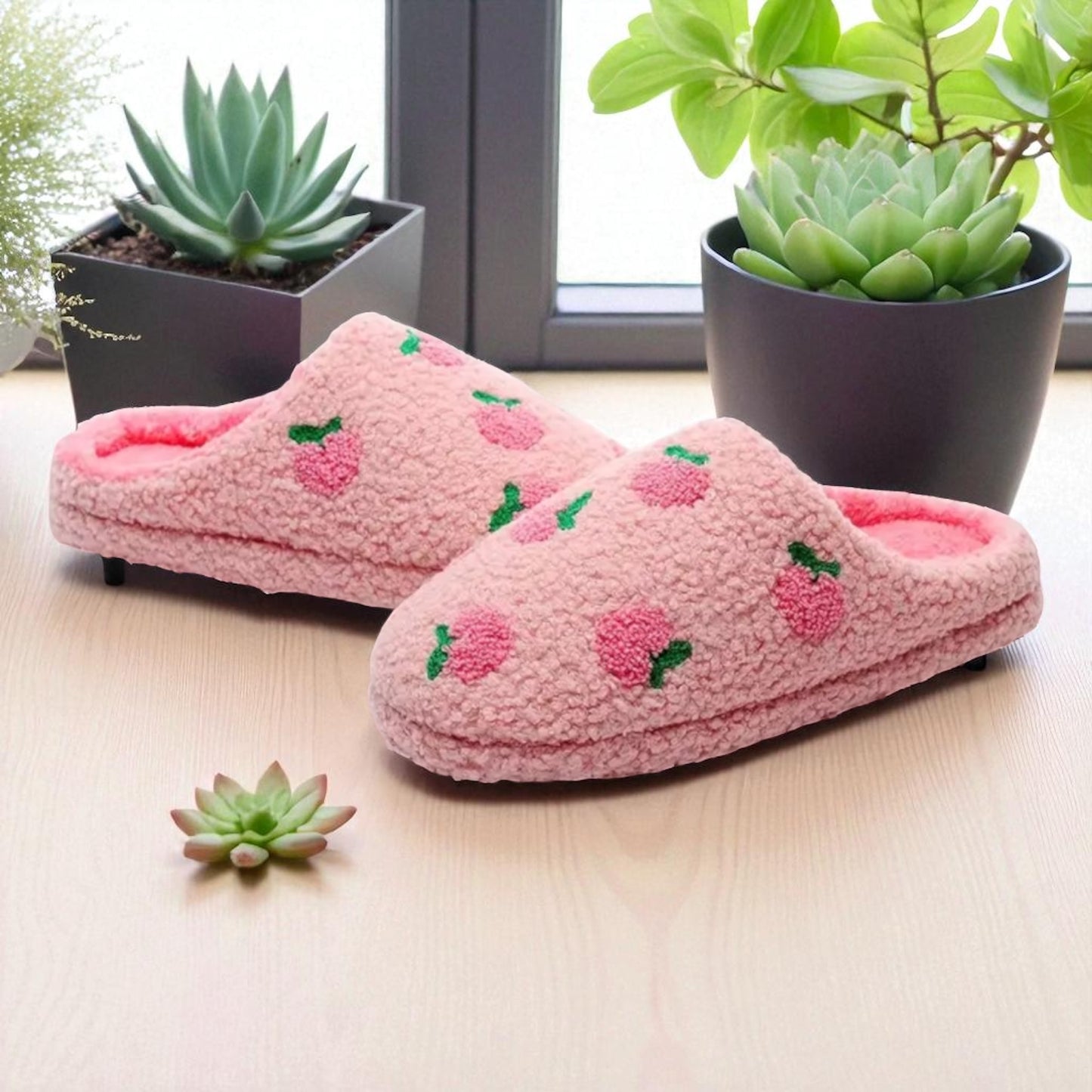 Pink Strawberry Slippers & Free Socks