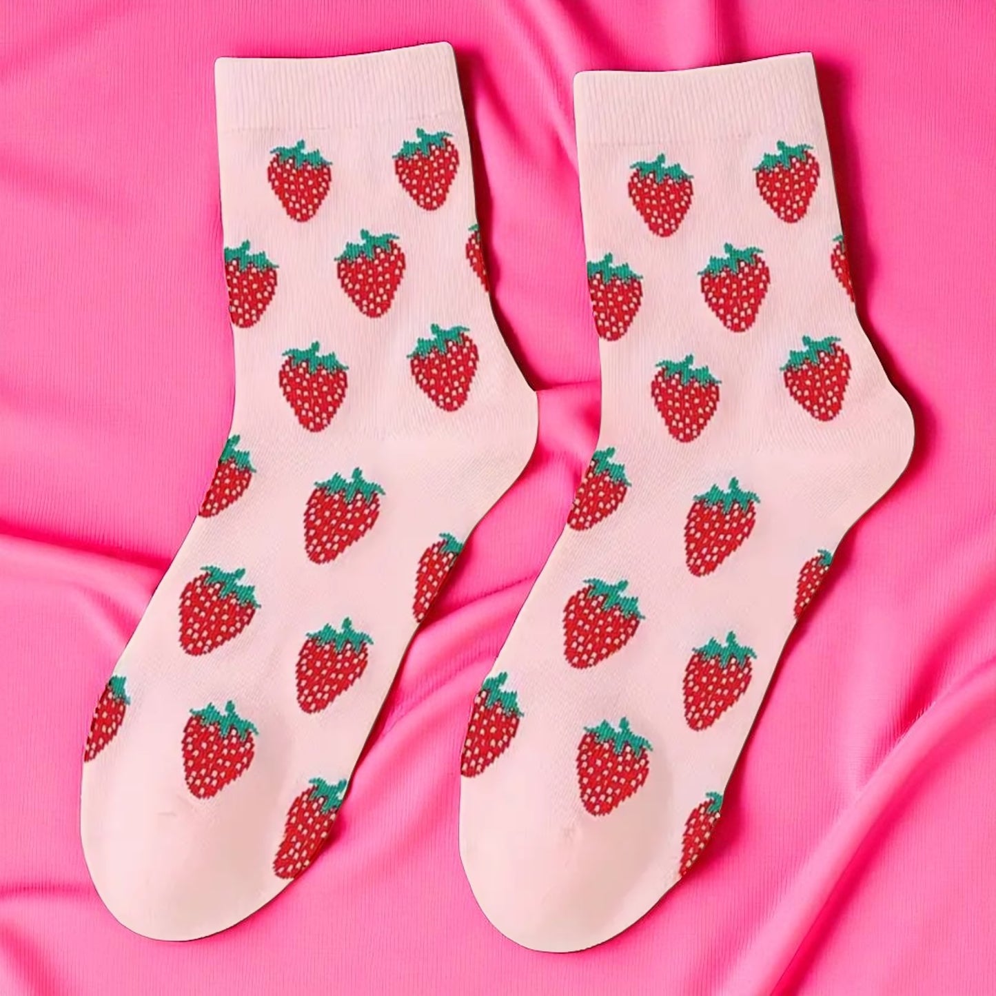 Pink Strawberry Slippers & Free Socks
