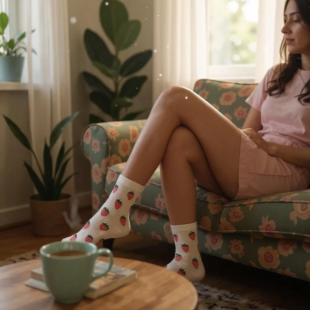 Pink Strawberry Slippers & Free Socks