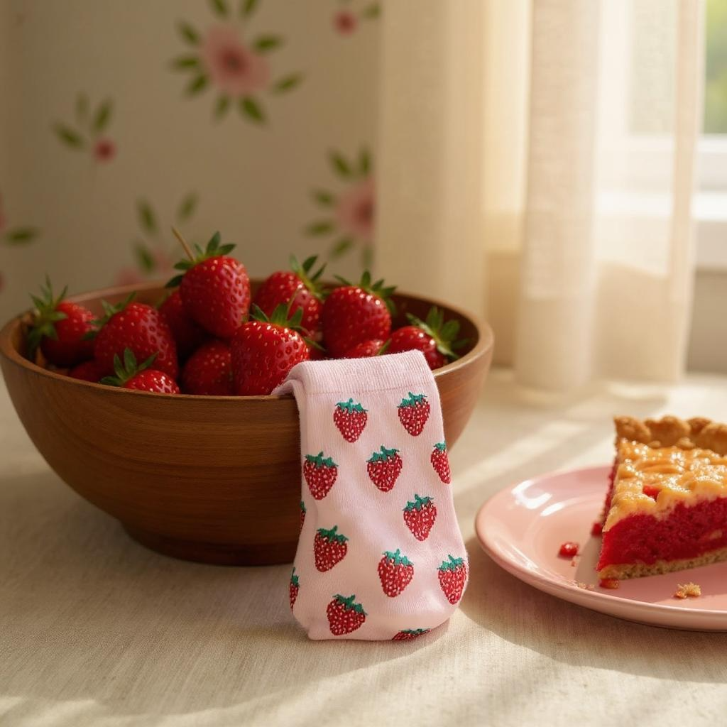 Pink Strawberry Slippers & Free Socks