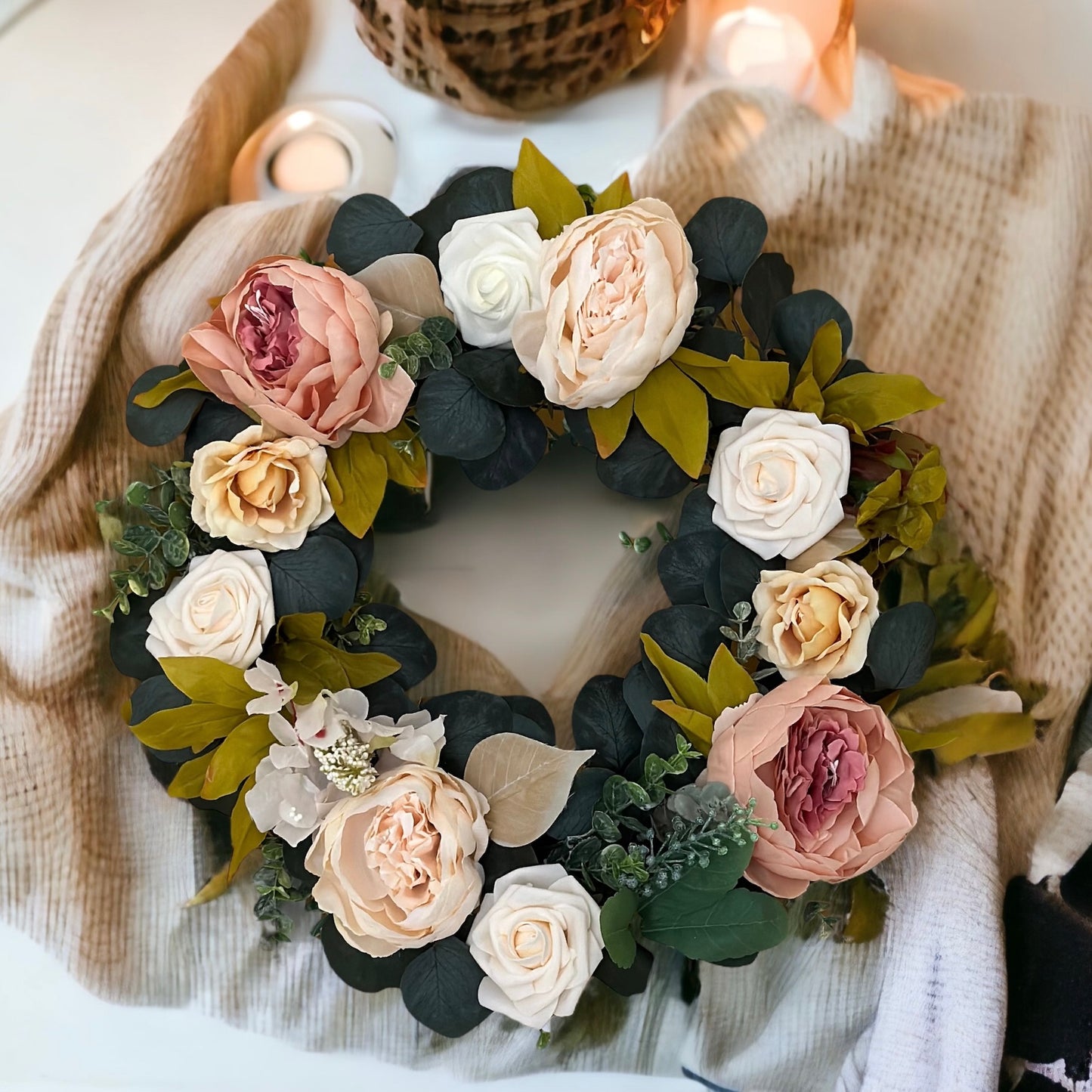 Handmade Eucalyptus Peony & Rose Wreath