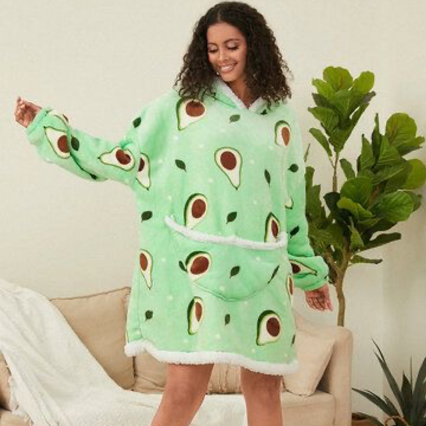 Giant Thick Fluffy Avocado Hoodie Blanket Poncho Matching Mummy & Daughter