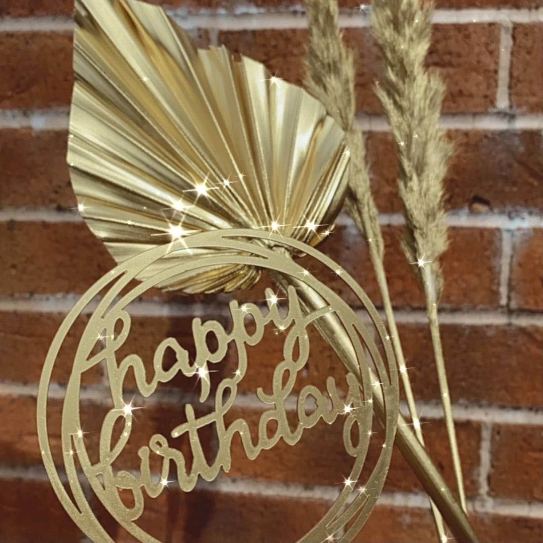 Luxury Gold Palm Spear & Gold Pampas Cake Topper
