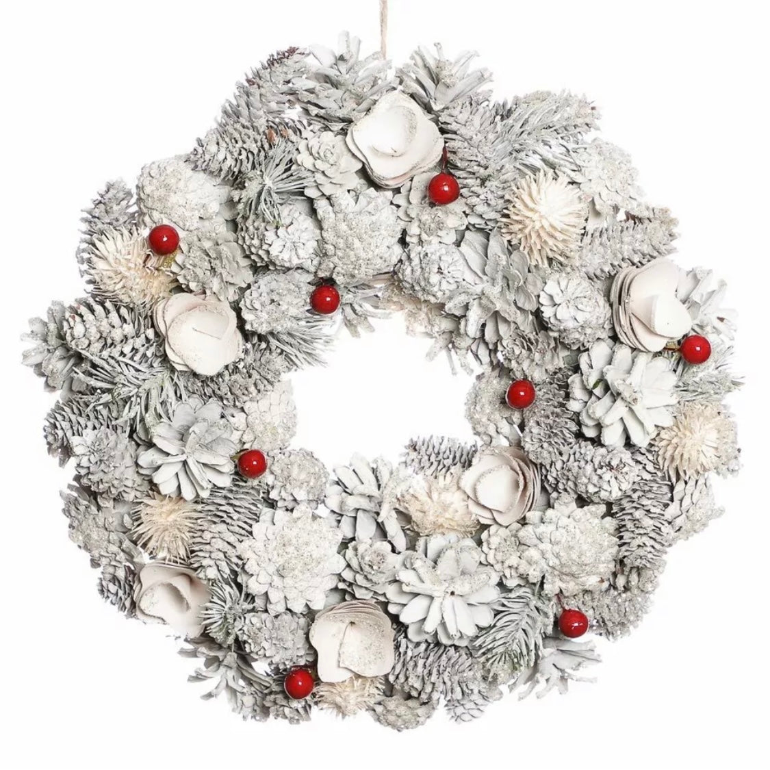 Winter White Christmas Pinecone Wreath