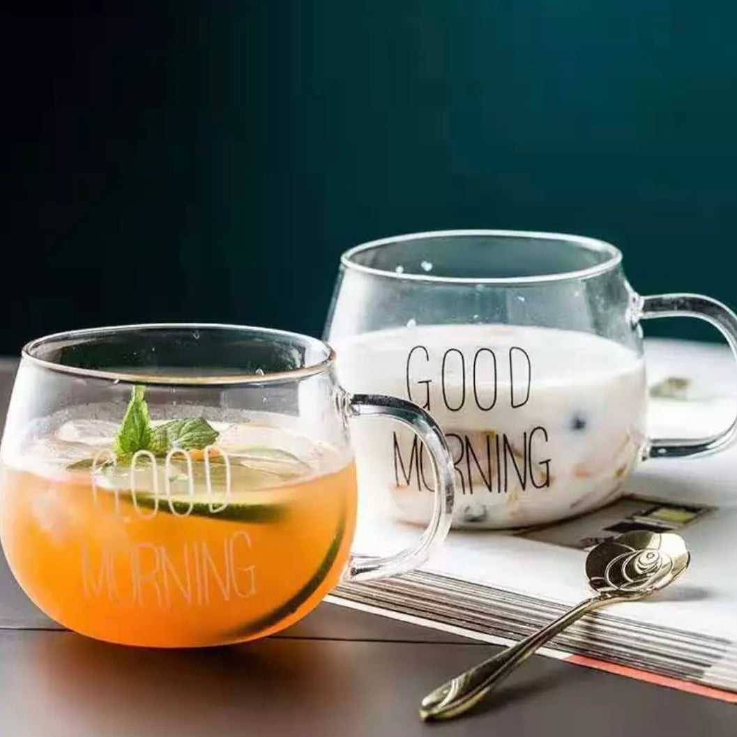 Transparent Clear Glass Good Morning Coffee Cup
