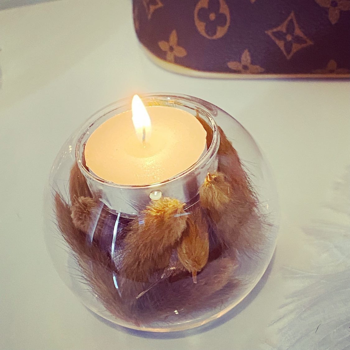 Handmade Bunny Tail Filled 𝓒𝓸𝓯𝓯𝓮𝓮 Tea-Light Holder