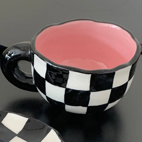Porcelain Ceramic Checkerboard Cup & Saucer Set |