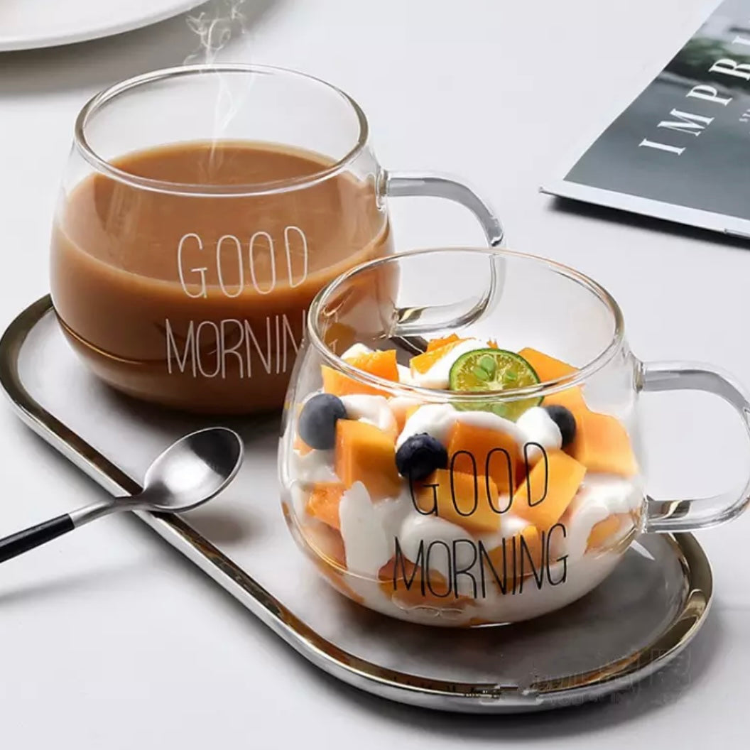 Transparent Clear Glass Good Morning Coffee Cup