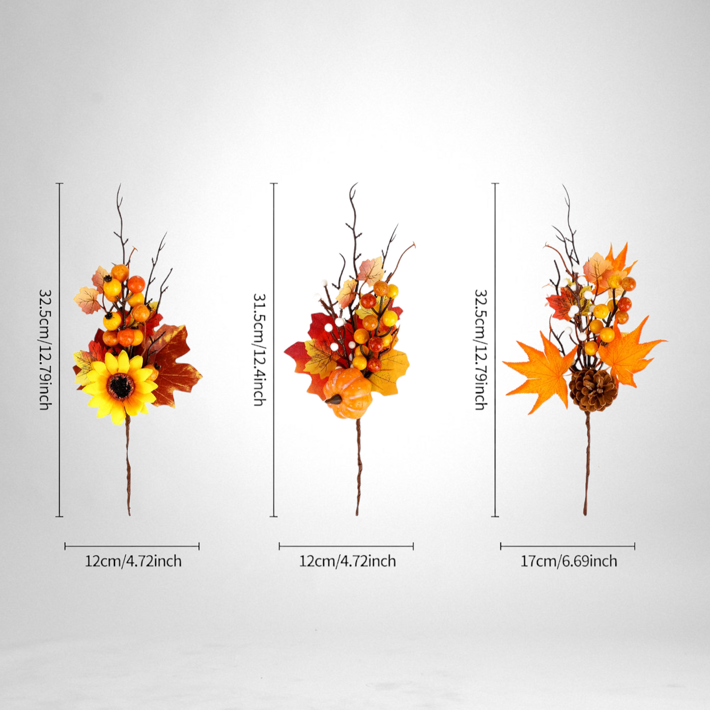 Set Of Three Autumn Stems | Pumpkin Branches |