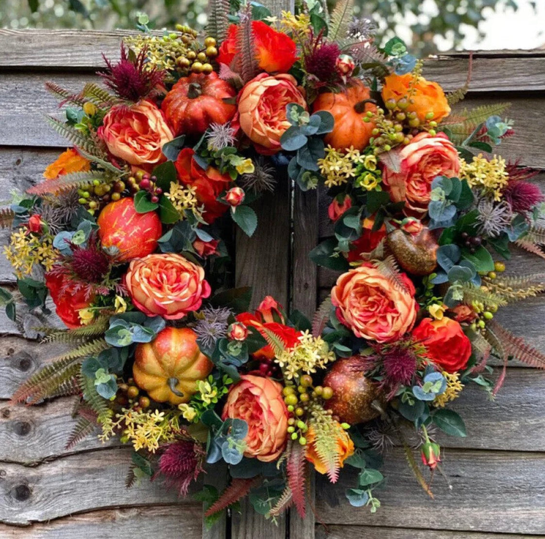 Autumn Peony Wreath | Faux Pumpkin Wreaths