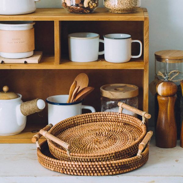 Wooden Serving Tray | Wicker Display Organiser | Rattan