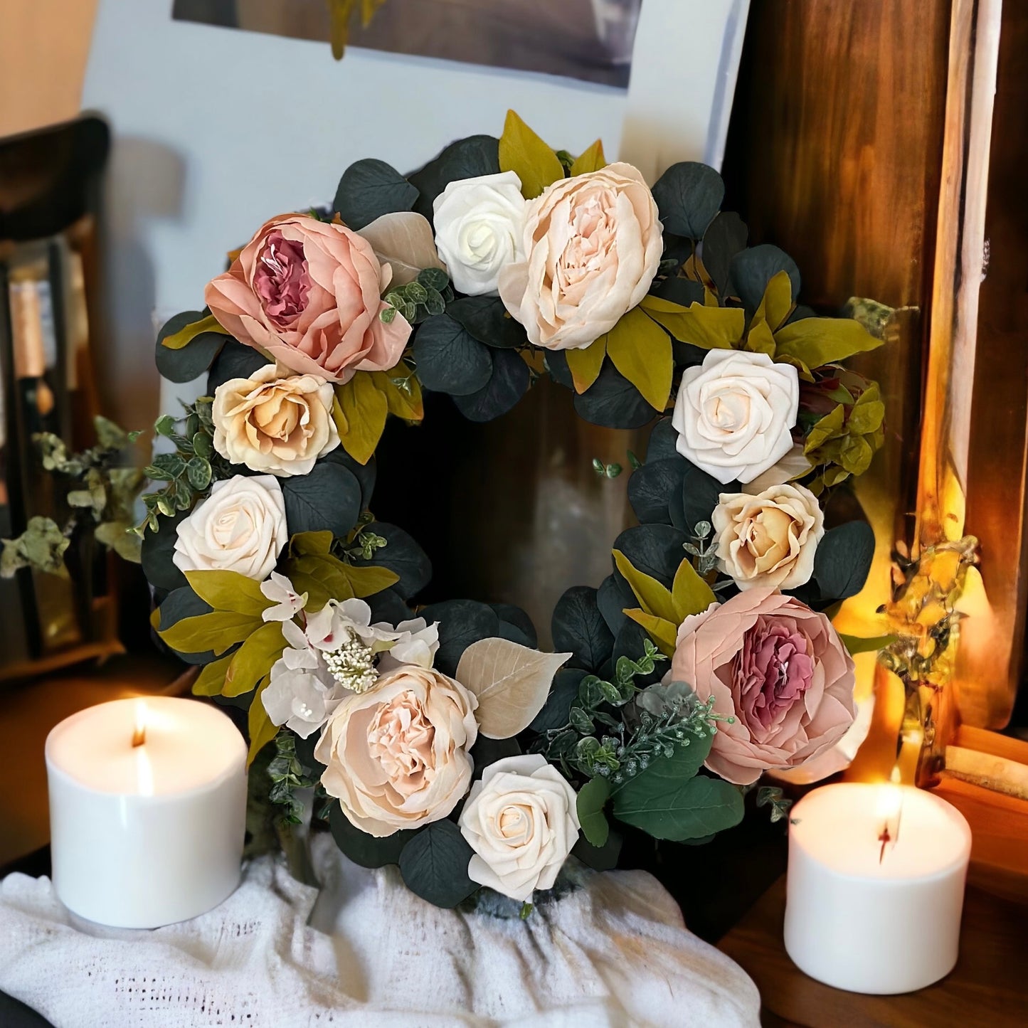 Handmade Eucalyptus Peony & Rose Wreath