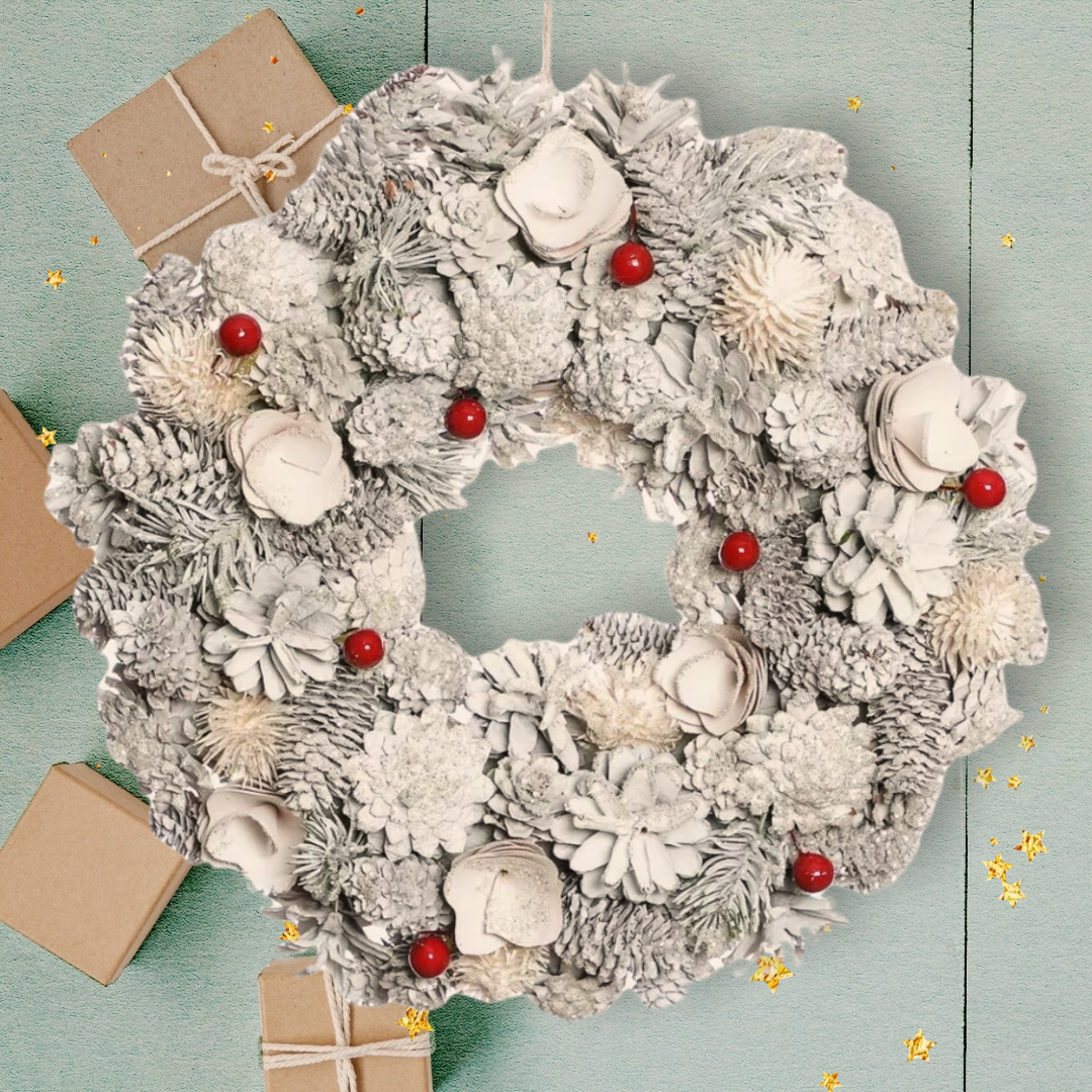 Winter White Christmas Pinecone Wreath