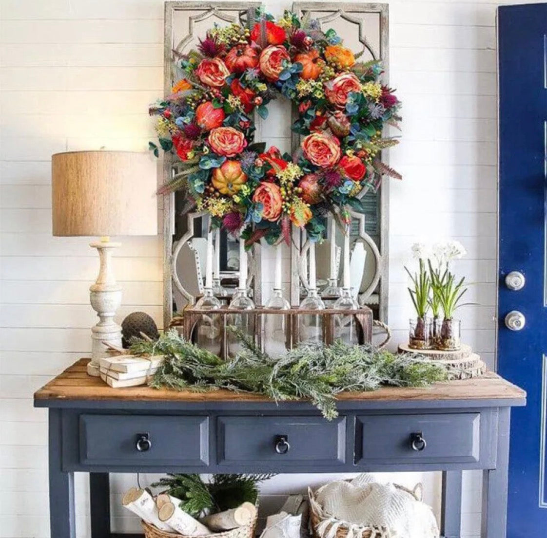 Autumn Peony Wreath | Faux Pumpkin Wreaths