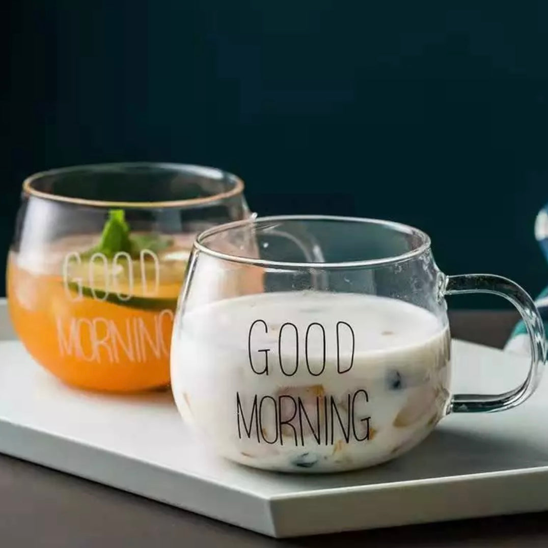 Transparent Clear Glass Good Morning Coffee Cup
