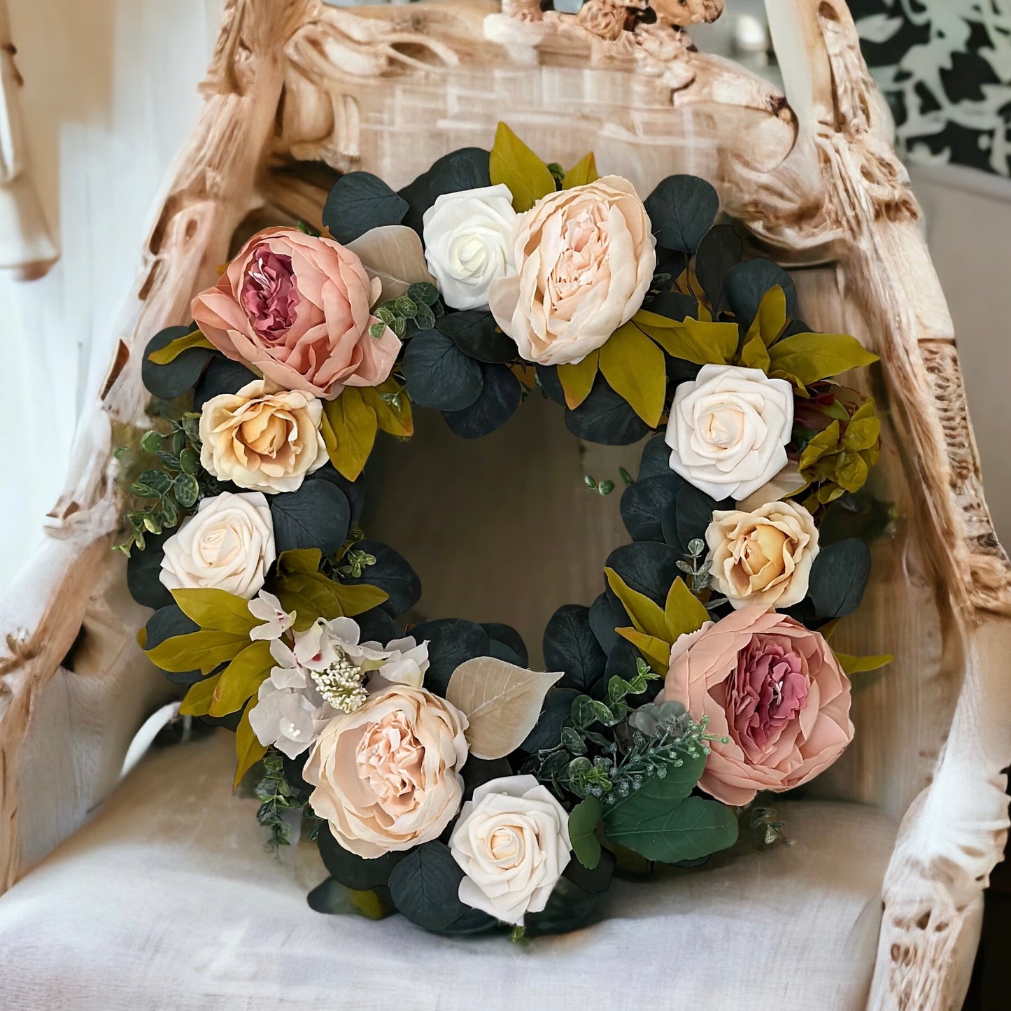 Handmade Eucalyptus Peony & Rose Wreath