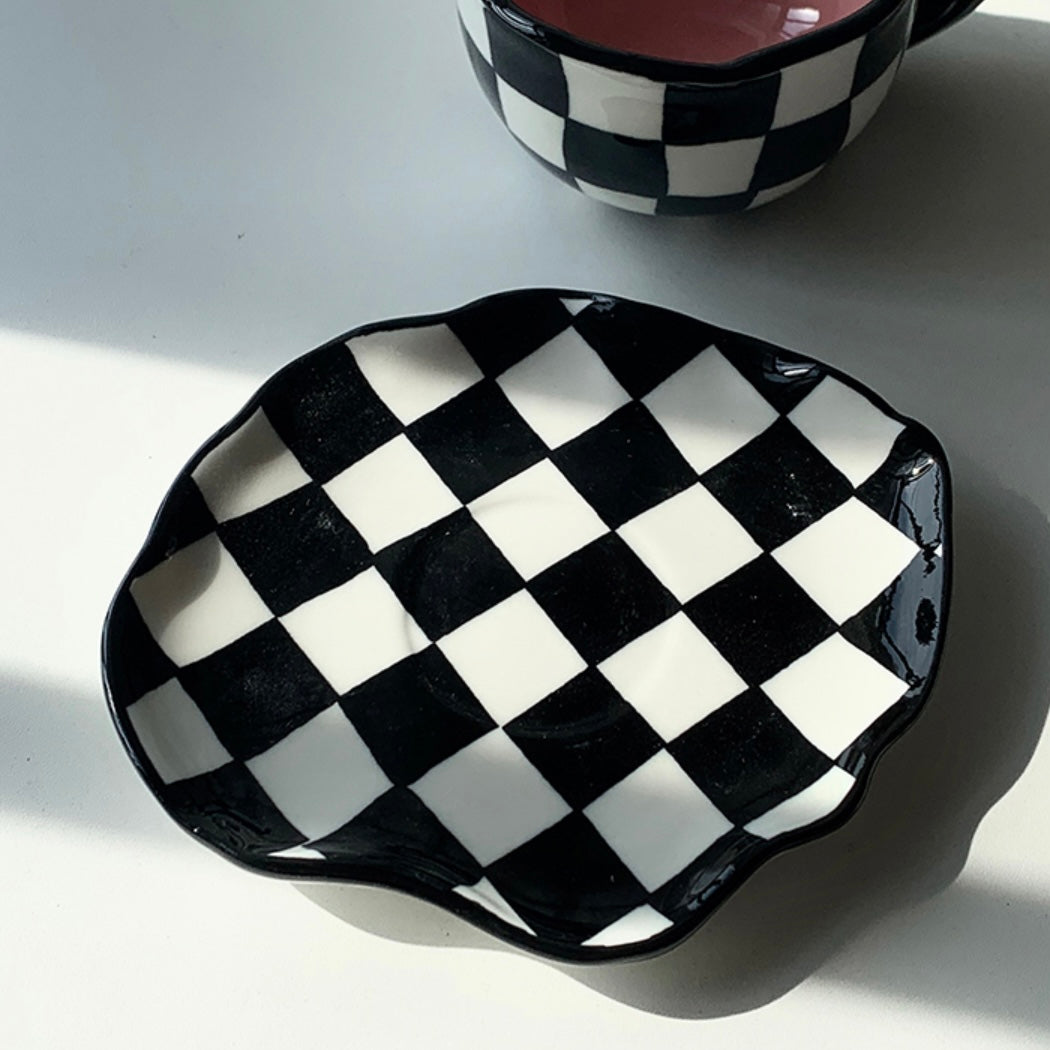 Porcelain Ceramic Checkerboard Cup & Saucer Set |
