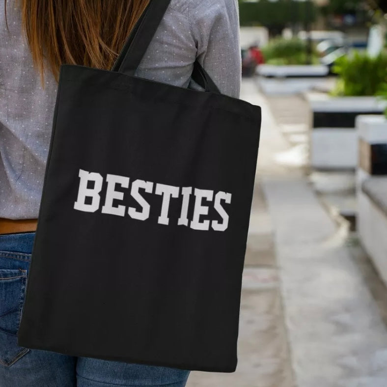 Set Of 2 Black Slogan Tote Bag | Besties Tote | Besties For The Resties |