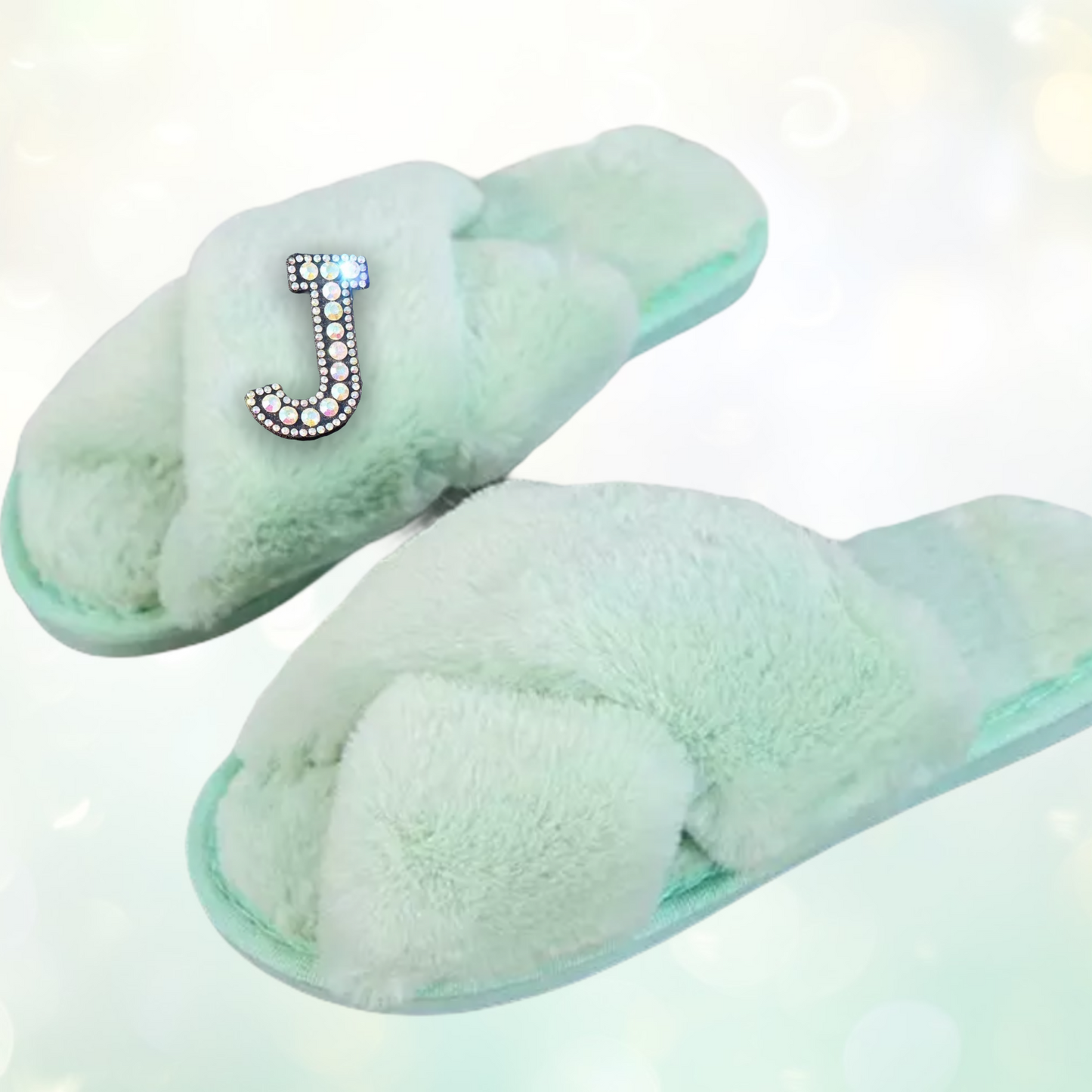 Customised Green βπ£π²πͺπ·πͺβ Faux Fur Slippers. - Pretty Little Presents
