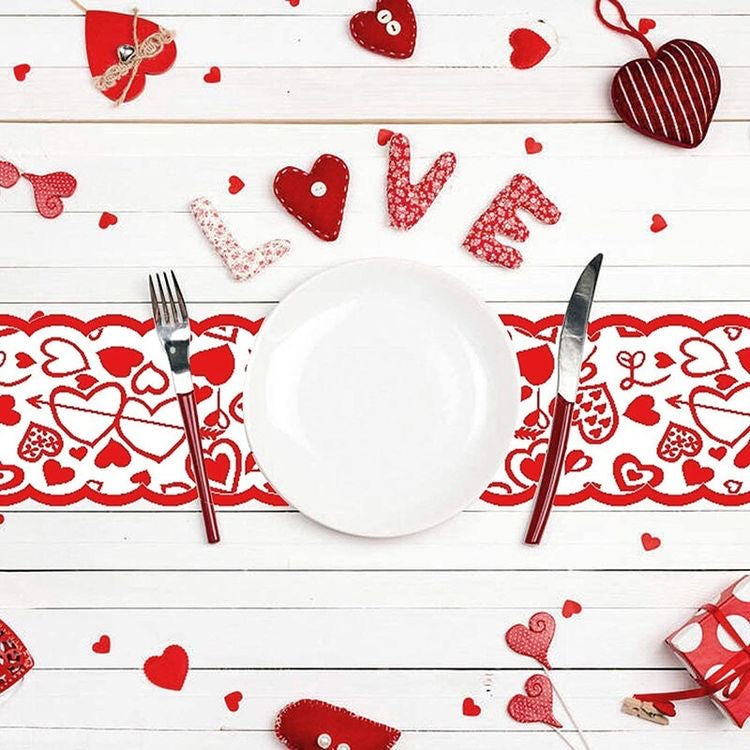 Valentines Day Red Lace Table Runner