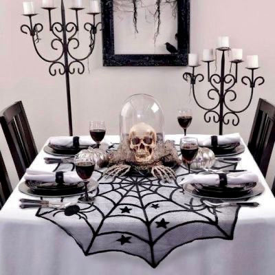 Lace Halloween Round Webbed Tablecloth