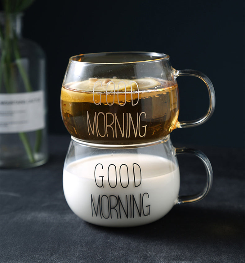 Transparent Clear Glass Good Morning Coffee Cup