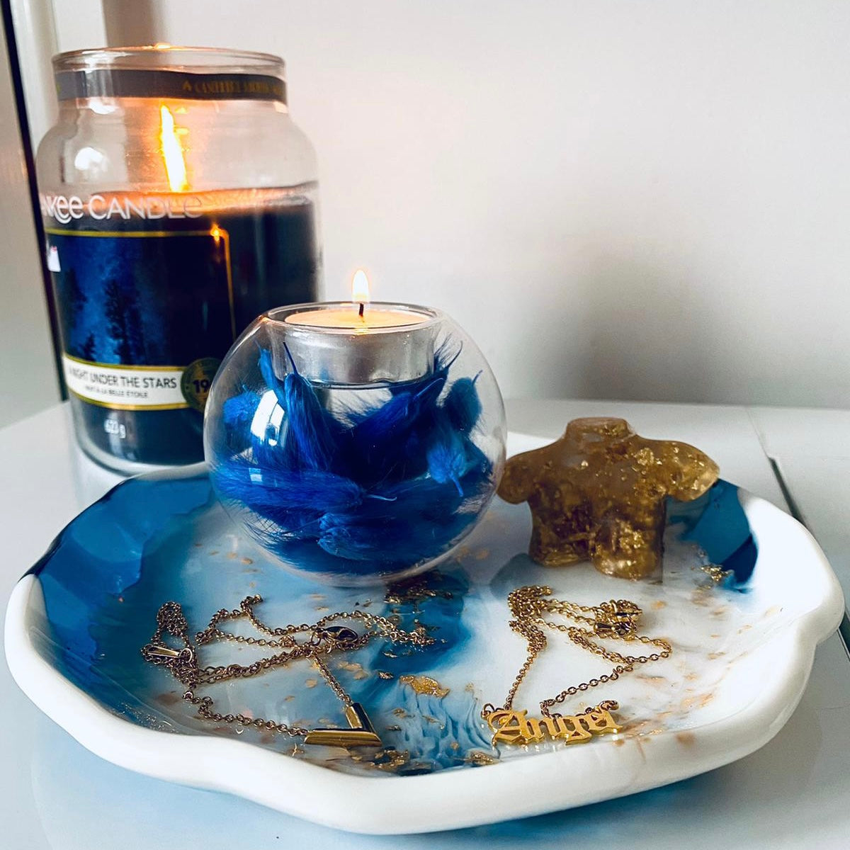Handmade Blue Bunny Tail Filled 𝓡𝓸𝔂𝓪𝓵 Tea-Light Holder