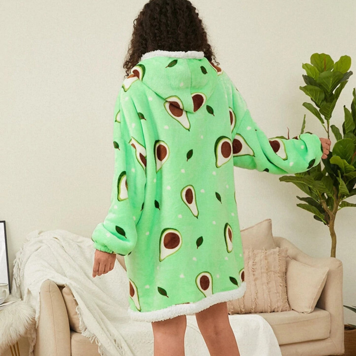 Giant Thick Fluffy Avocado Hoodie Blanket Poncho Matching Mummy & Daughter