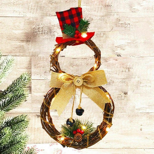 Light Up Snowman Rattan Door Hanging Wreath