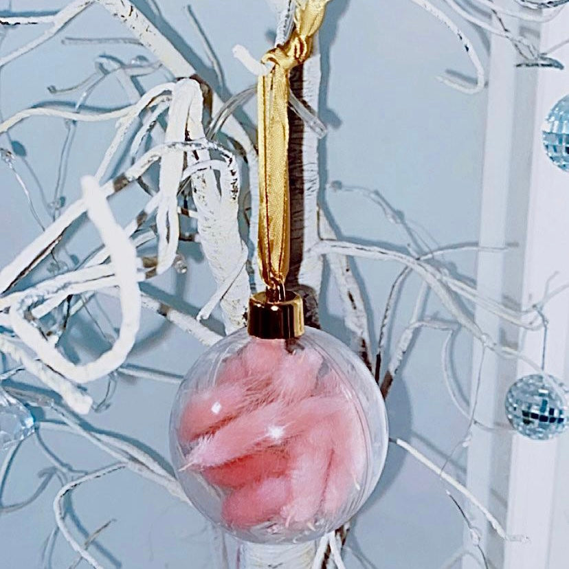 Cute Christmas Pink Bunny Tail Bauble Sets