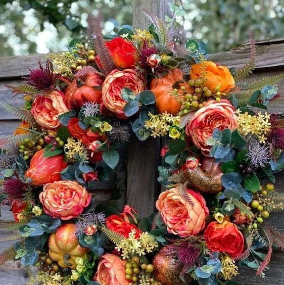 Autumn Peony Wreath | Faux Pumpkin Wreaths