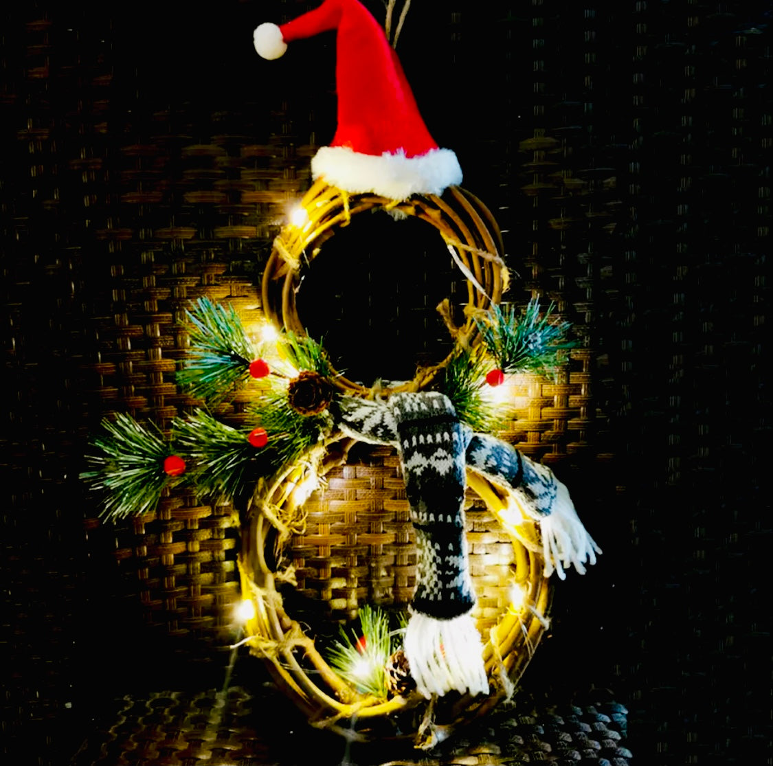 Light Up Snowman Scarf Rattan Door Hanging Wreath