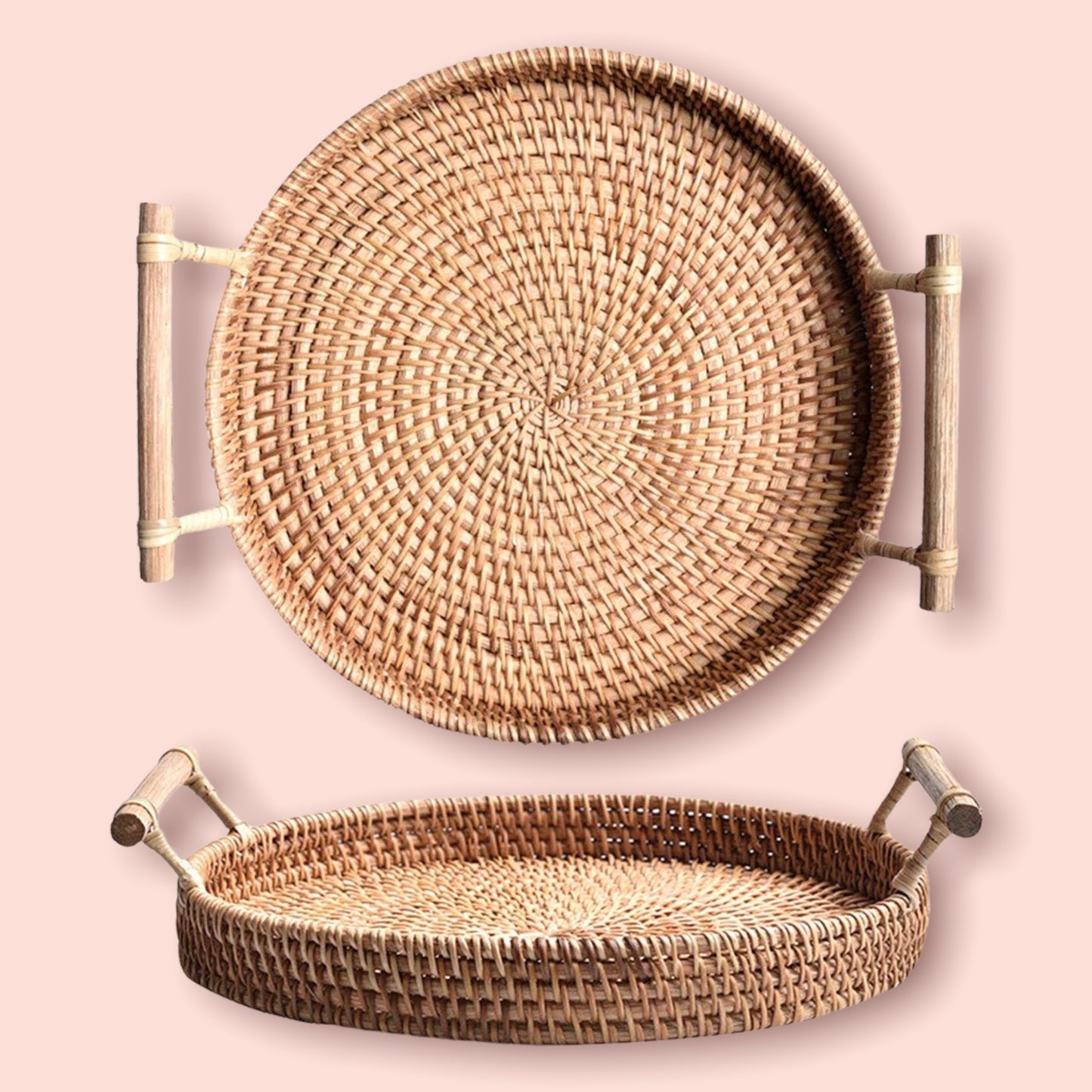 Wooden Serving Tray | Wicker Display Organiser | Rattan