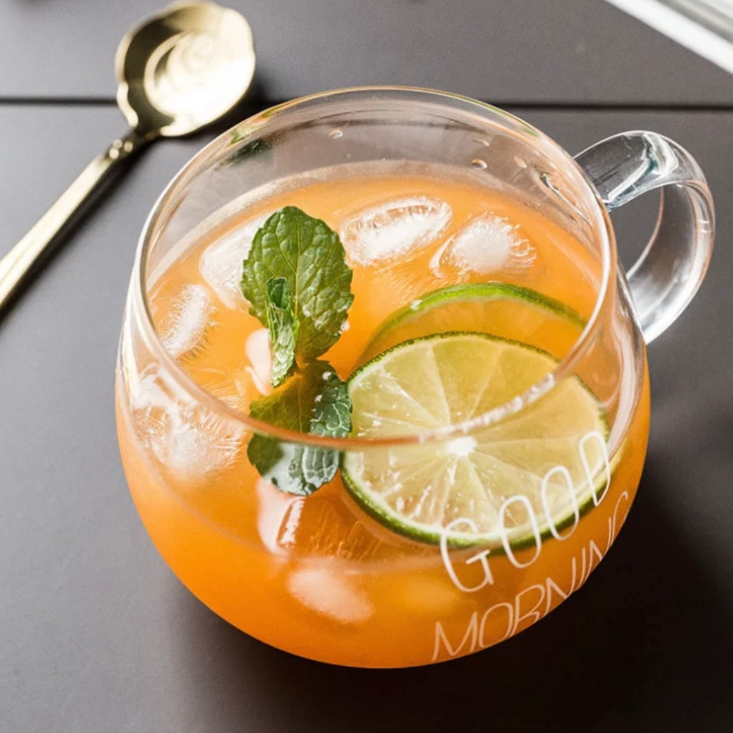 Transparent Clear Glass Good Morning Coffee Cup