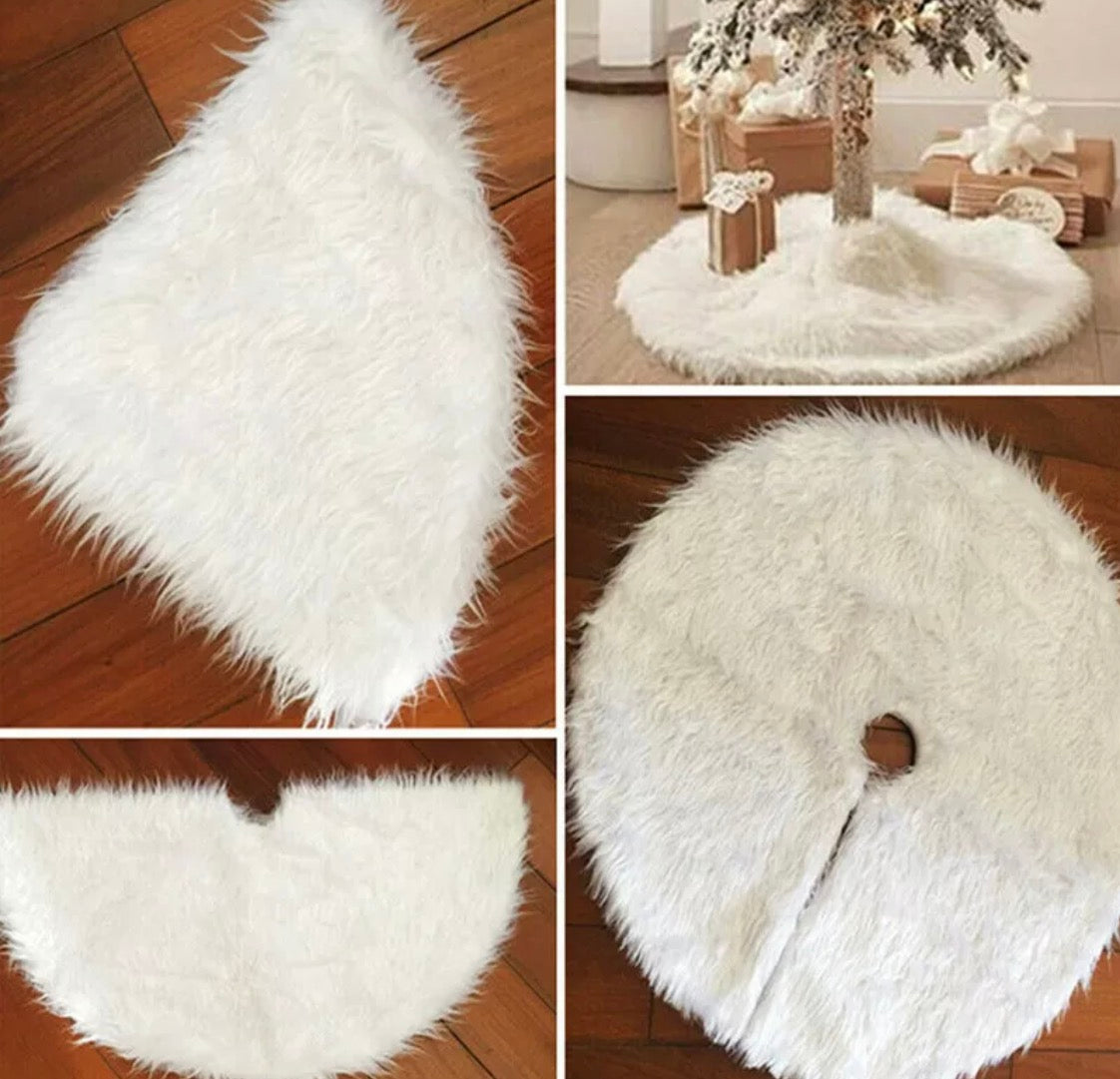 Fluffy Faux Fur White Christmas Tree Skirt