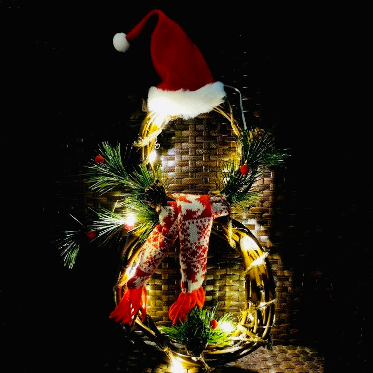 Light Up Snowman Scarf Rattan Door Hanging Wreath