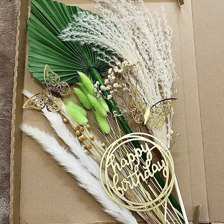 Tropical Palm Spear & Pampas Cake Topper