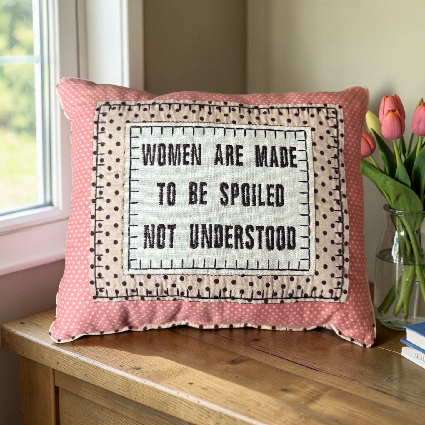 Pink Slogan Keepsake Cushion