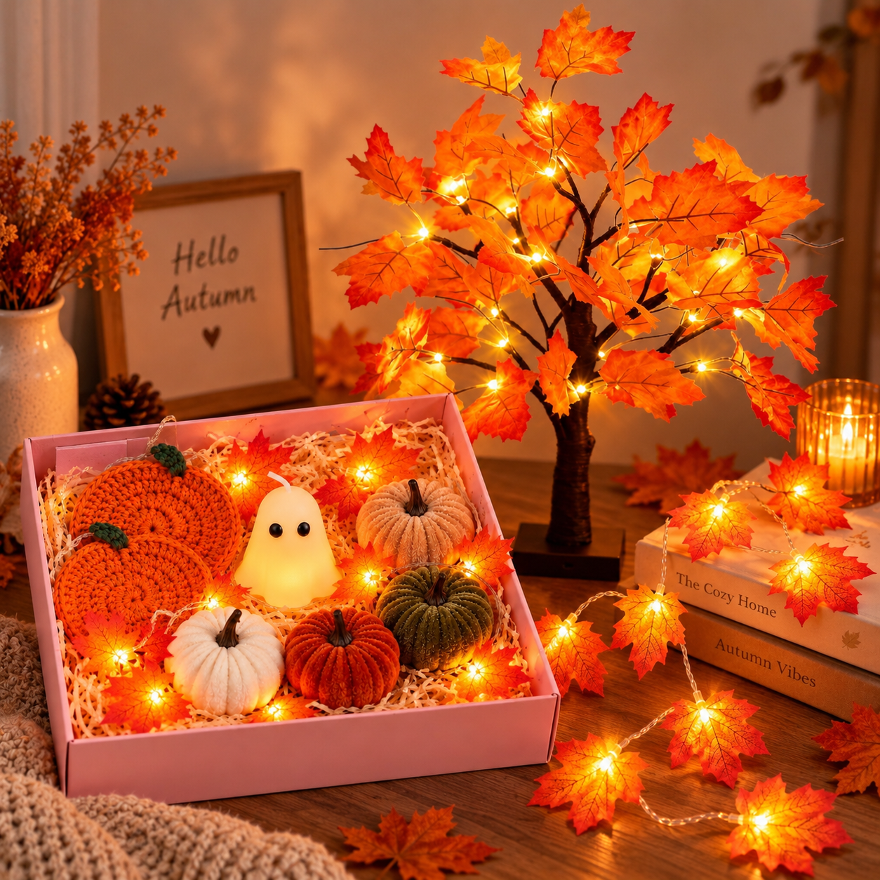 Autumn Maple Leaf Tree & Mini Homeware Gift Set