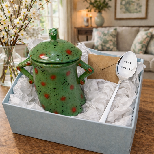 Ceramic Canisters with Attitude – 4 Colours | Gift Set with “Stay Weird” Spoon