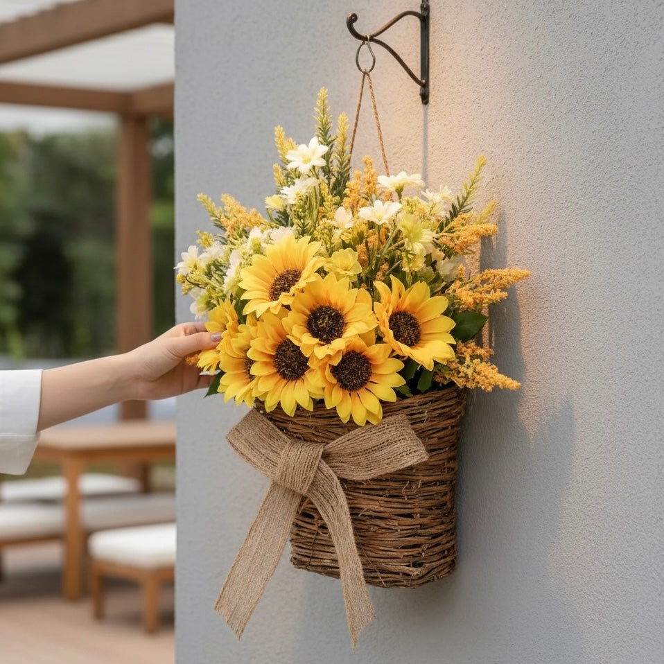 Spring Sunflower Basket Wreath