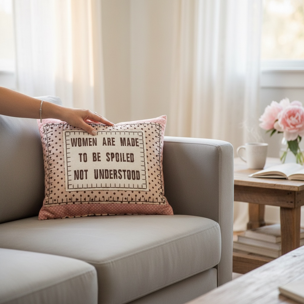 Pink Slogan Keepsake Cushion