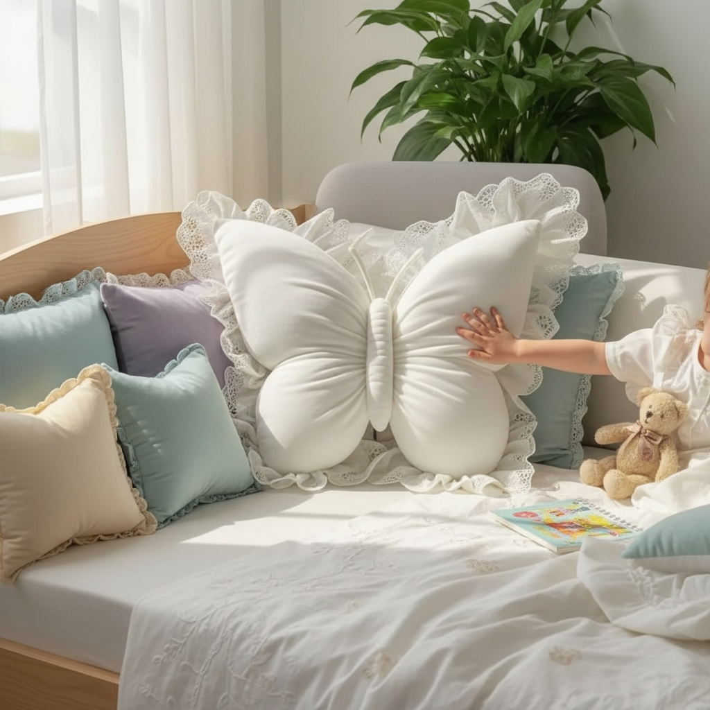 Velvet & Lace Butterfly Cushion