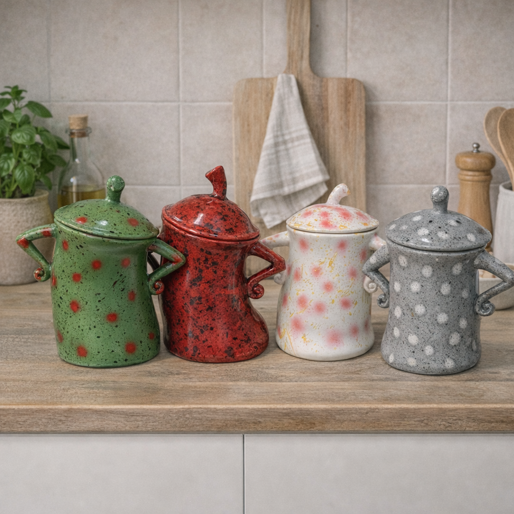 Ceramic Canisters with Attitude – 4 Colours | Gift Set with “Stay Weird” Spoon