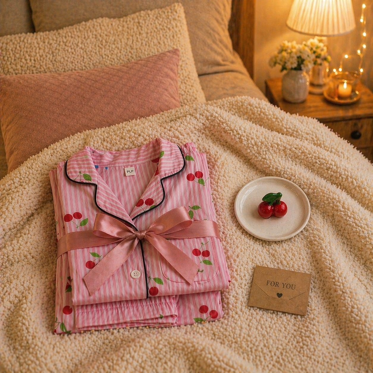 Cherry Pyjamas & Trinket Tray Gift Set