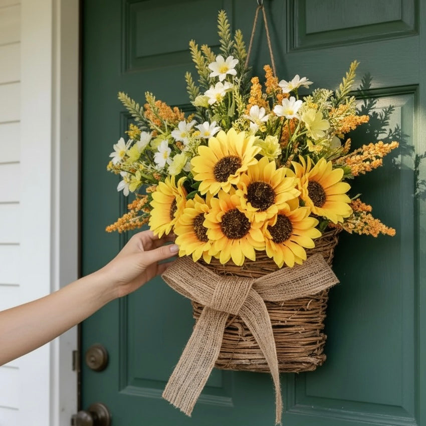 Spring Sunflower Basket Wreath